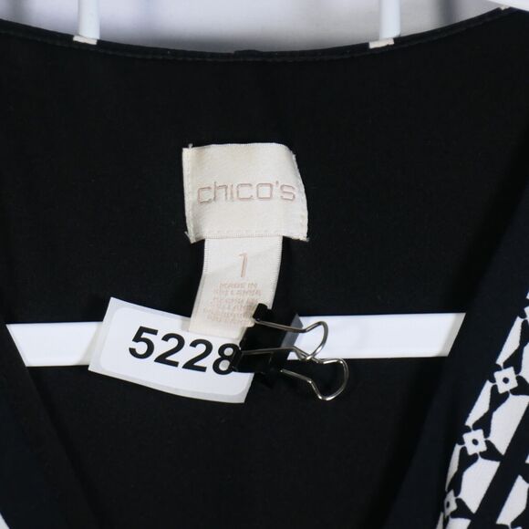 Chicos Maxi Dress Womens Size 1 Small Black White Faux Wrap Stretch Slinky - Picture 5 of 6